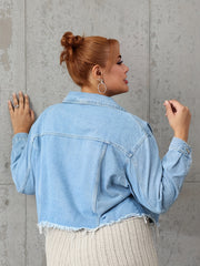  Fringe Trim Crop Denim Jacket