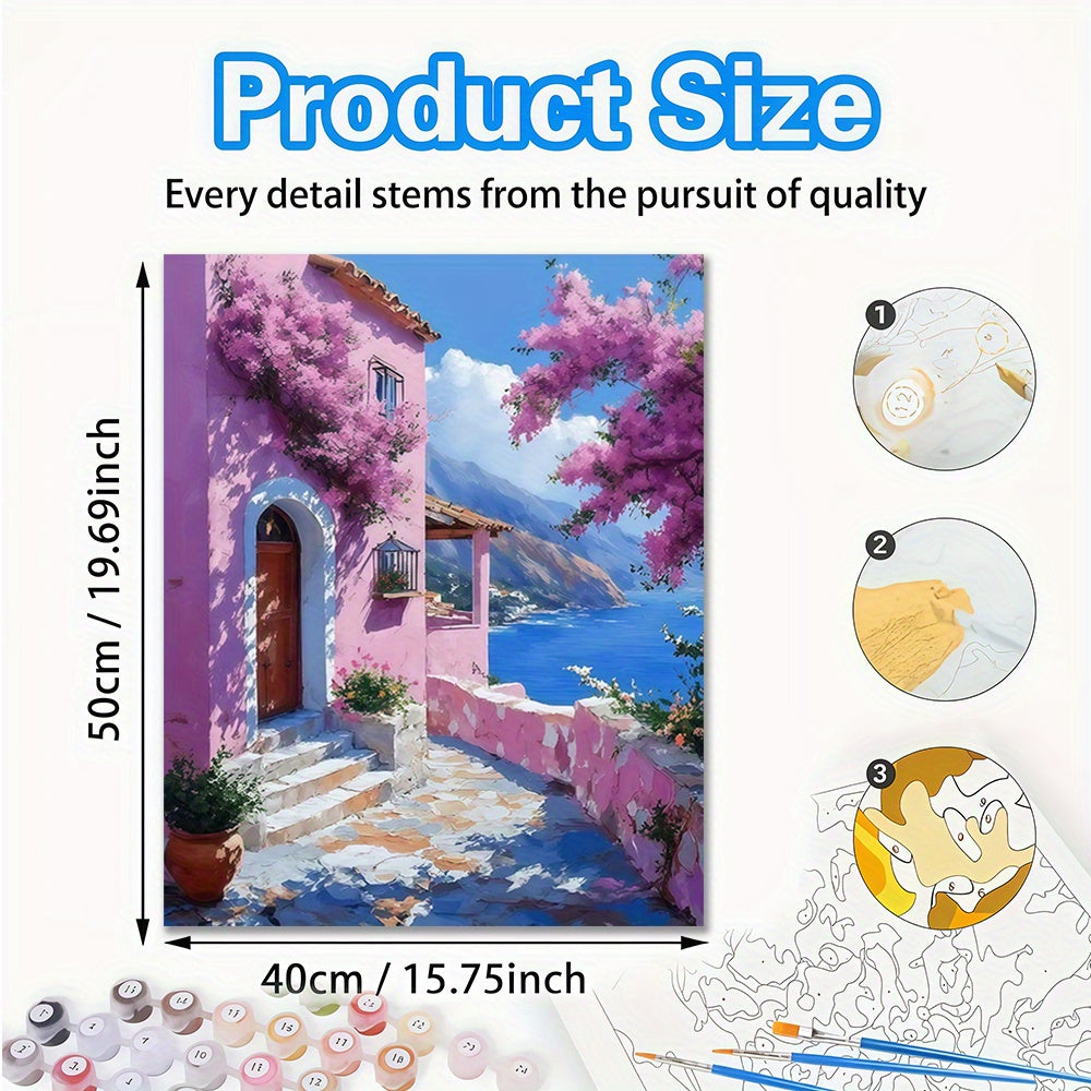Coastal Loft 40 64x50 Frameless Acrylic Painting Kit Pink House Sea View