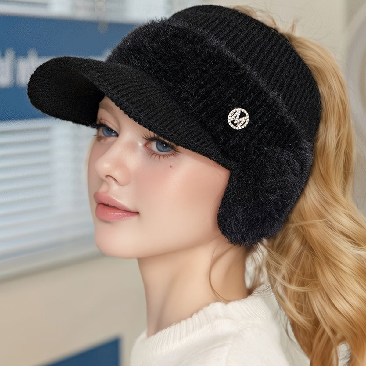 Women's Warm Baseball Cap with Ear Protection Red
