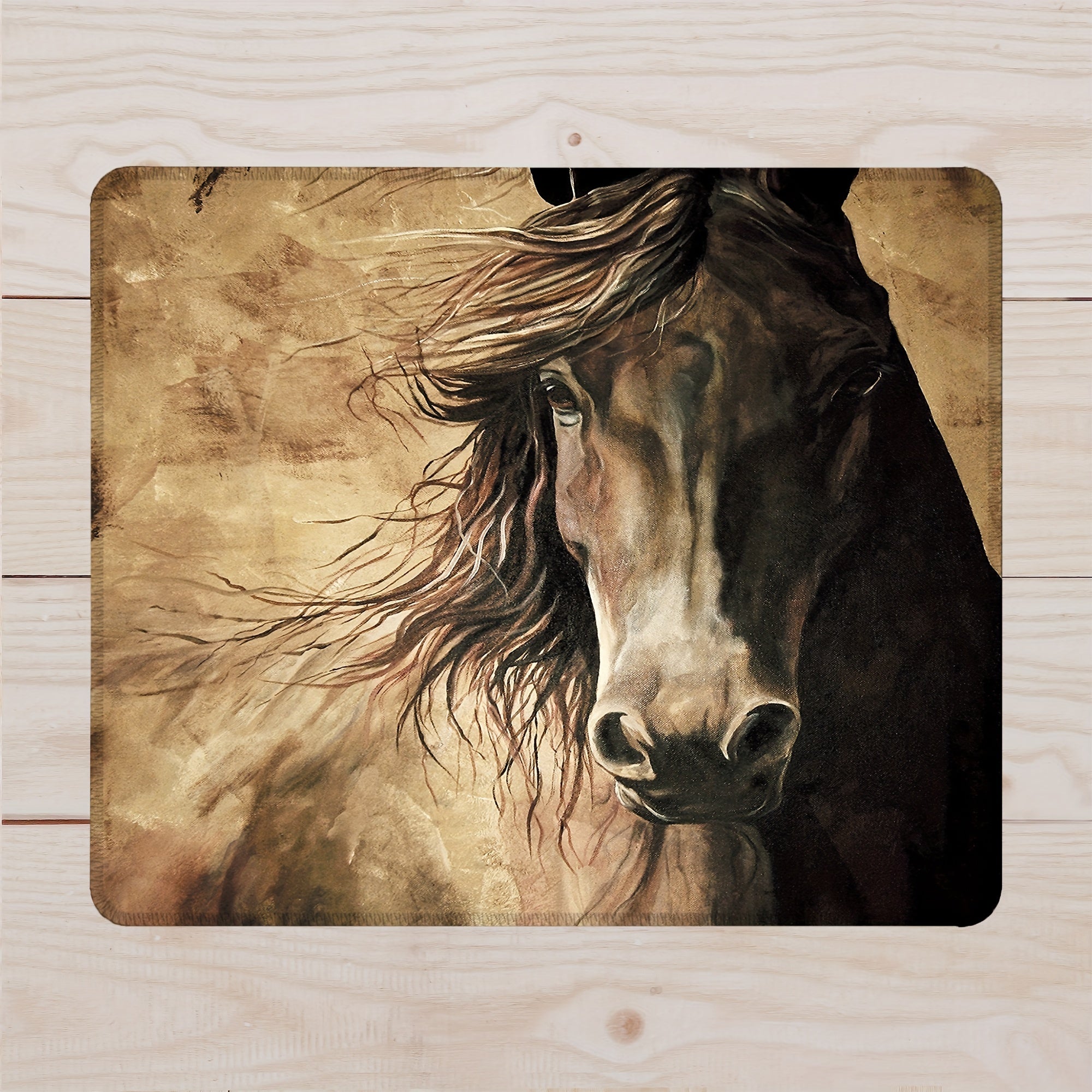 Yellow Sand Horse Pattern Printed Mouse Pad Anti slip Rubber Base