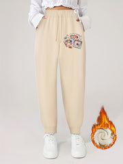 Women's Plus Size Graphic Print Joggers with Fleece Lining