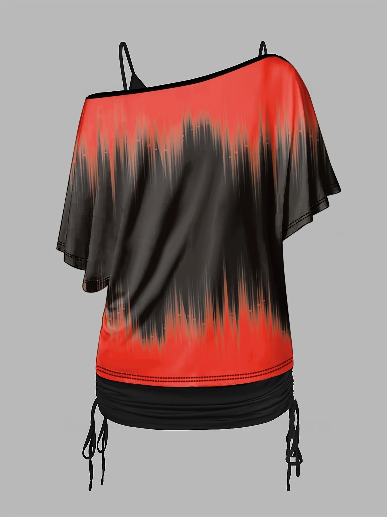 Colorblock Ombre Print Top & V Neck Cami Set