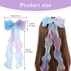 2pcs Girls Mesh Bow Hair Clips Gradient Hair Accessories Sets