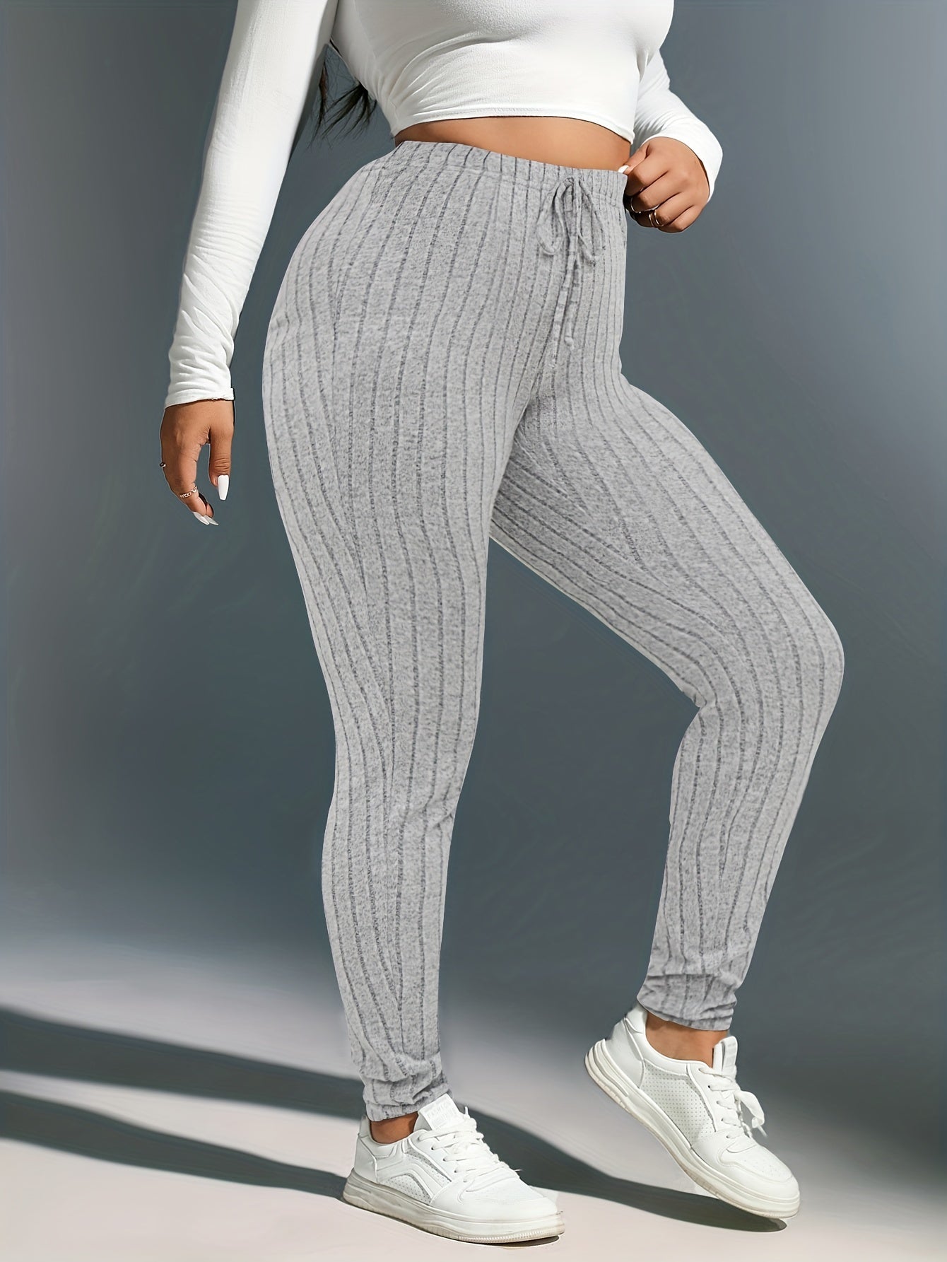  Ribbed High Rise Skinny Trousers