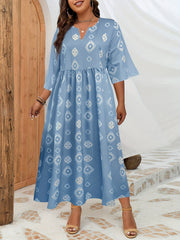  Geometric Print Half Sleeve Casual Dress