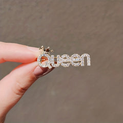 Rhinestone Letter QUEEN Brooches Pins Corsage Scarf Clips Safety Pin