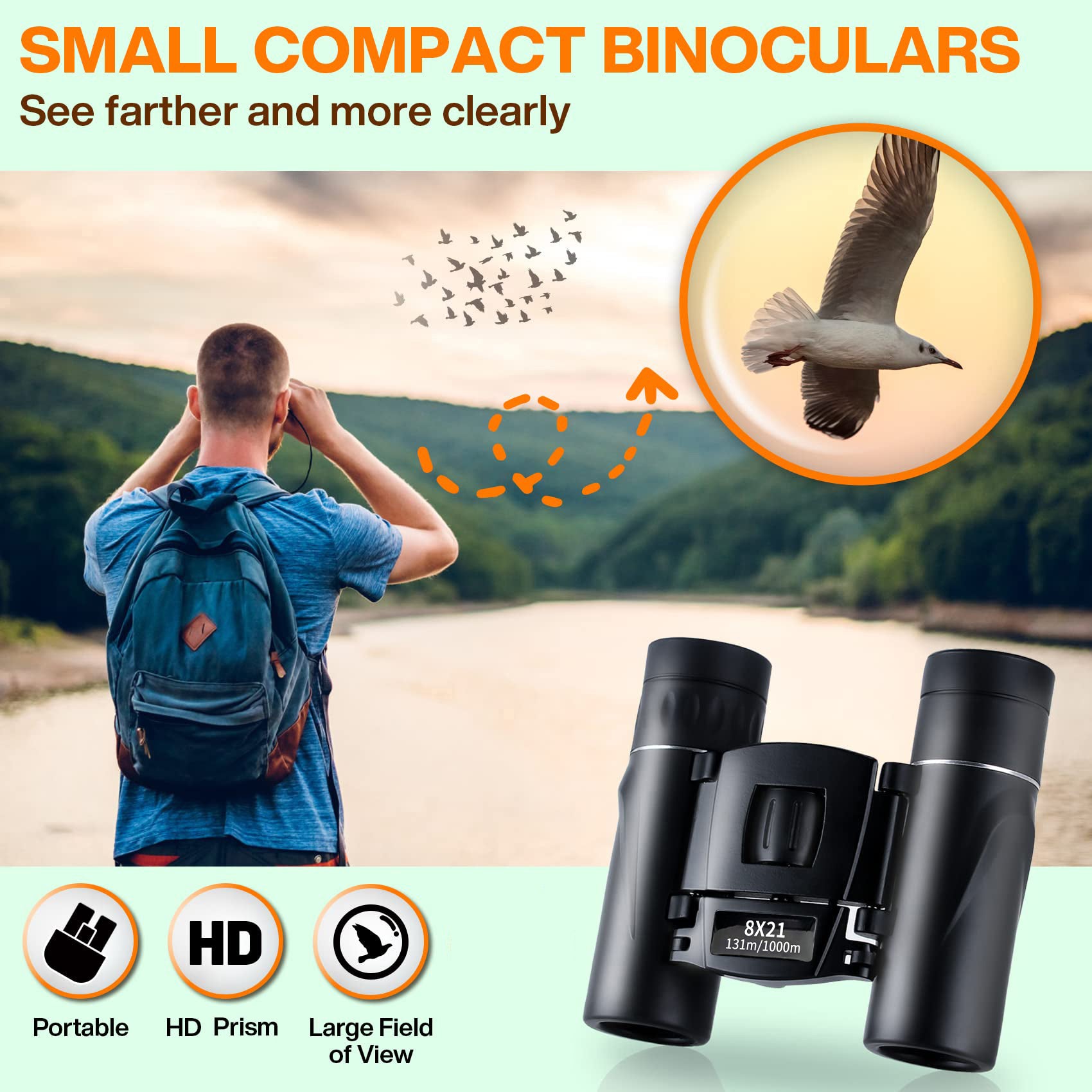 High Def 10x Magnification Binoculars Lightweight & Durable for Adults