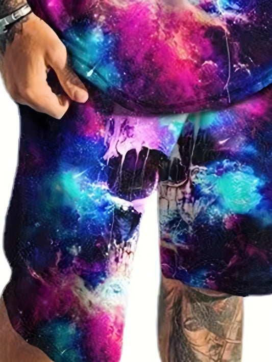 Men's Splatter & Skull Graphic T-shirt & Shorts Set