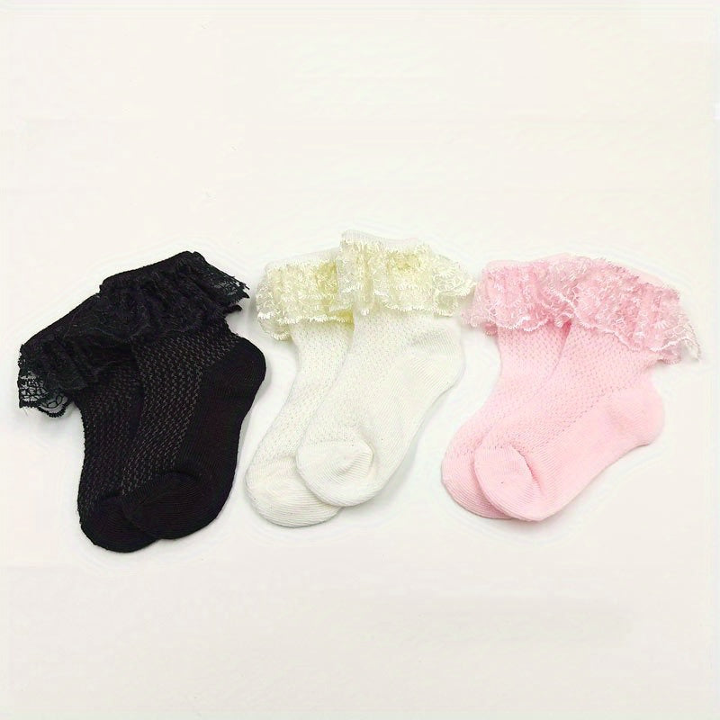 3 Pairs Baby Lace Princess Socks  Newborn Mesh Breathable Socks