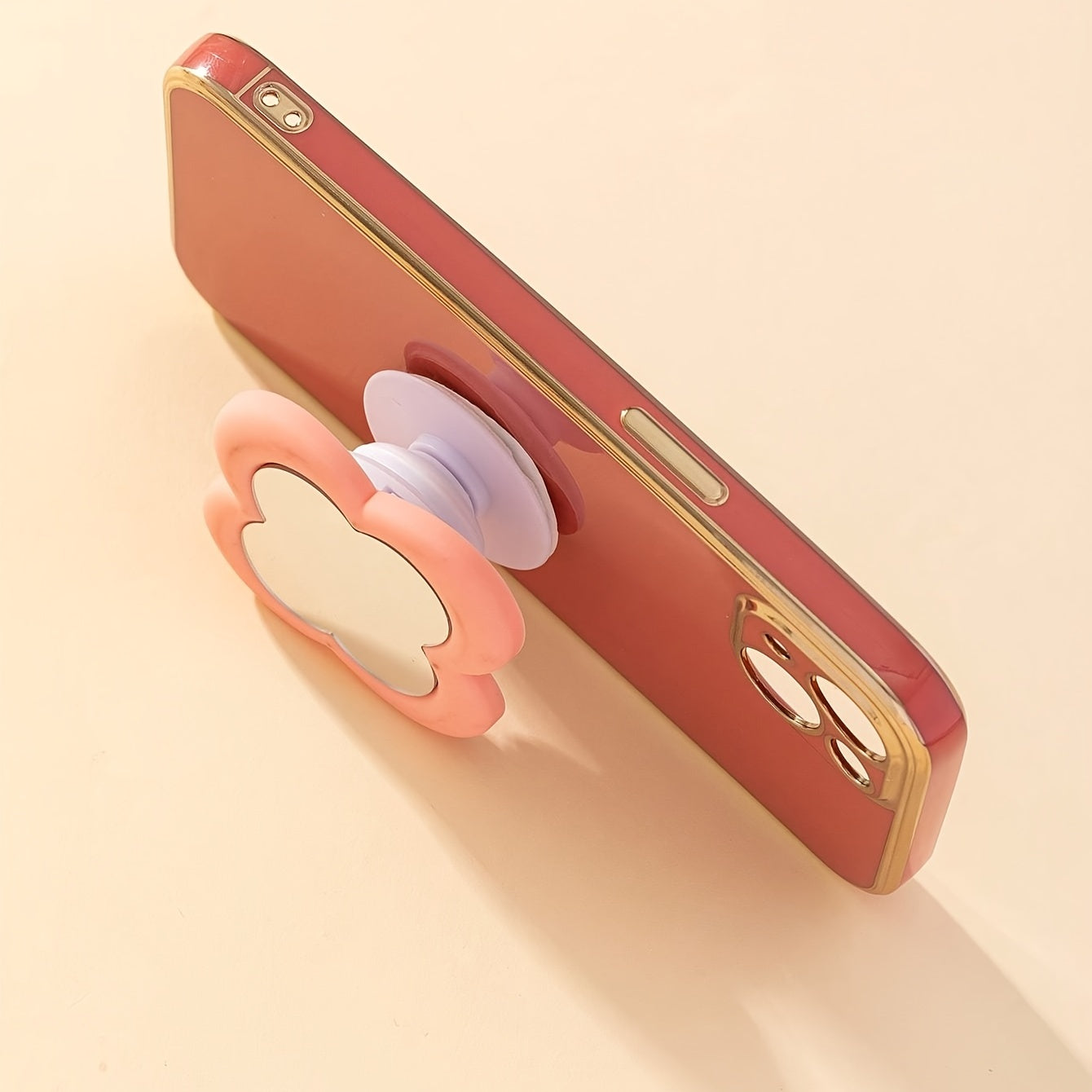 Pink Flower Compact Mirror Cosmetic Mobile Phone Air Cushion Bracket