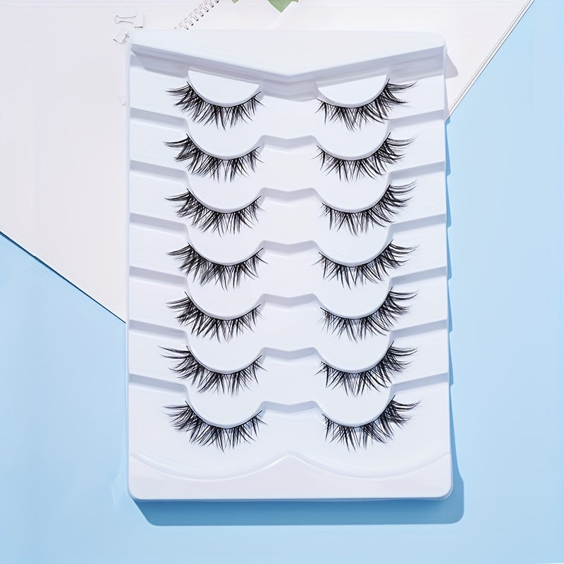 7 Pairs 13mm Wispy Cat Eye Lashes Crisscross Manga Lashes Japanese Style Cosplay