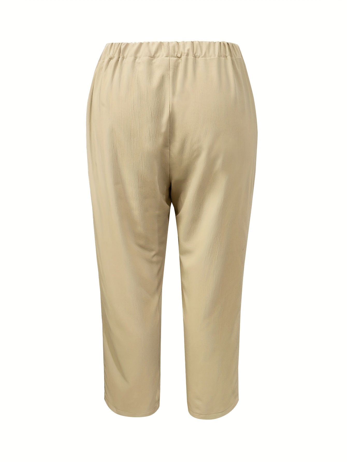  Solid Elastic Drawstring Straight Leg Pants
