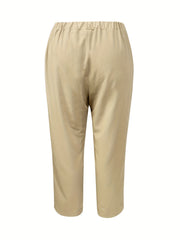 Solid Elastic Drawstring Straight Leg Pants