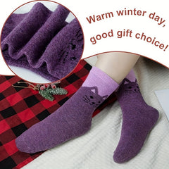 5 Pairs Cat Wool Socks Winter Warm Socks Thick Cozy Socks for Women and Men