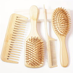 4-Piece Wooden Bristle Hair Brushes & Combs Set for Men and Women