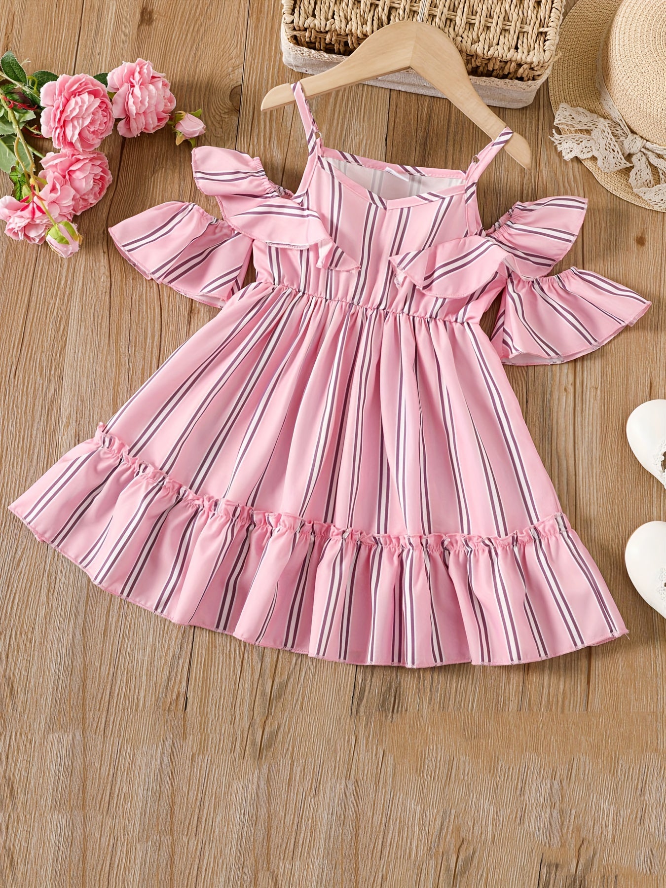 Off Shoulder Striped Princess Dress for Toddlers