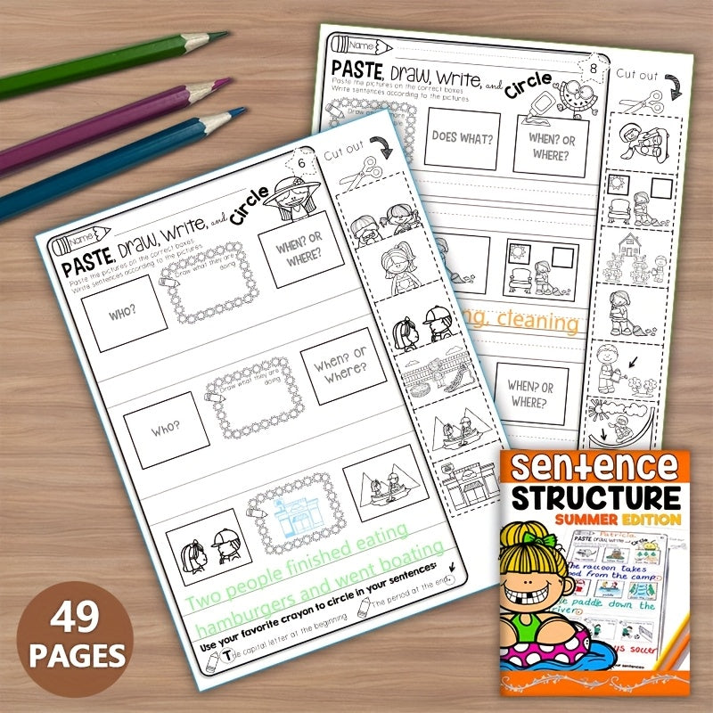 Summer Sentence Structure Cut and Paste Activities