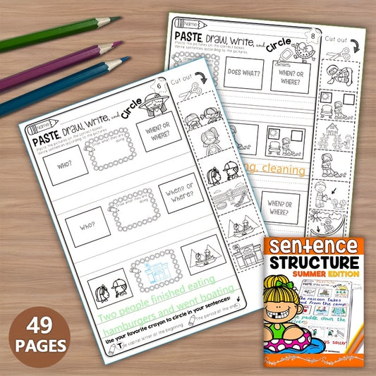Summer Sentence Structure Cut and Paste Activities