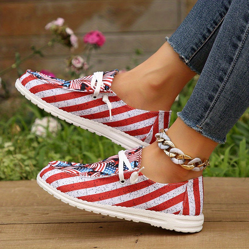 Women's Flag Canvas Loafers Soft Slip On Shoes