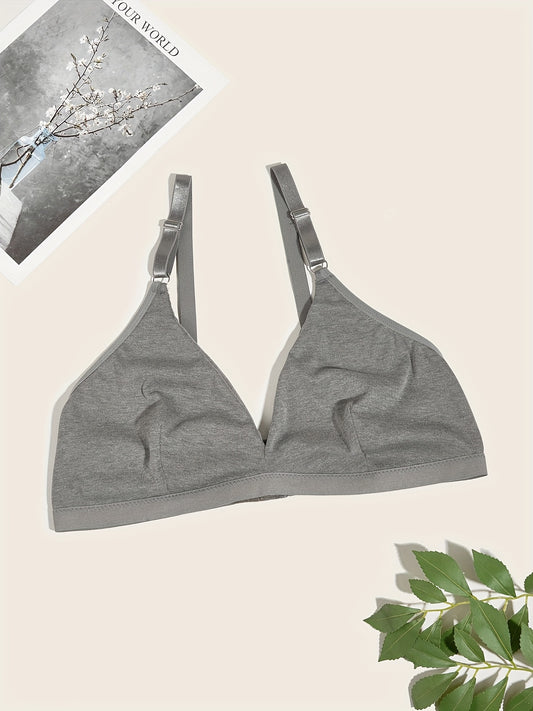 Plus Size Casual Bra Women's Plus Solid Wireless Medium Stretch Triangle Bra