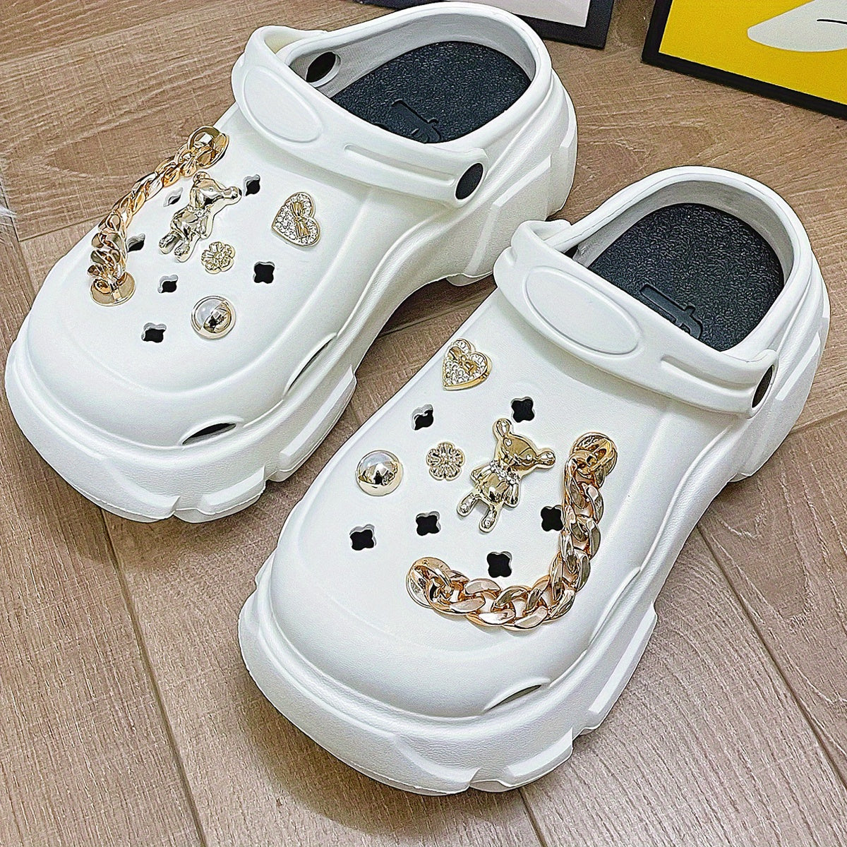 Women's Bear Charm Platform Clogs Slide Sandals