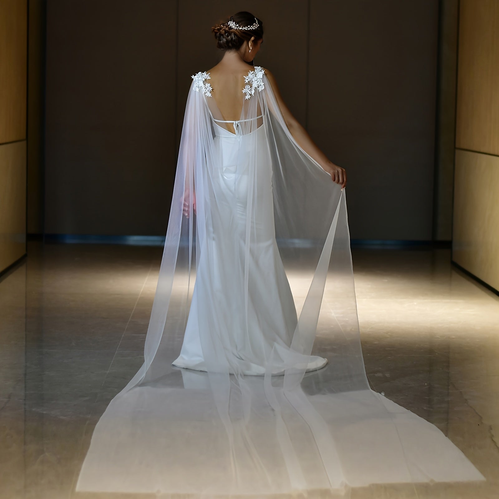 Bridal Veil Shawl Glamorous Style 100 Yarn with Lace Applique