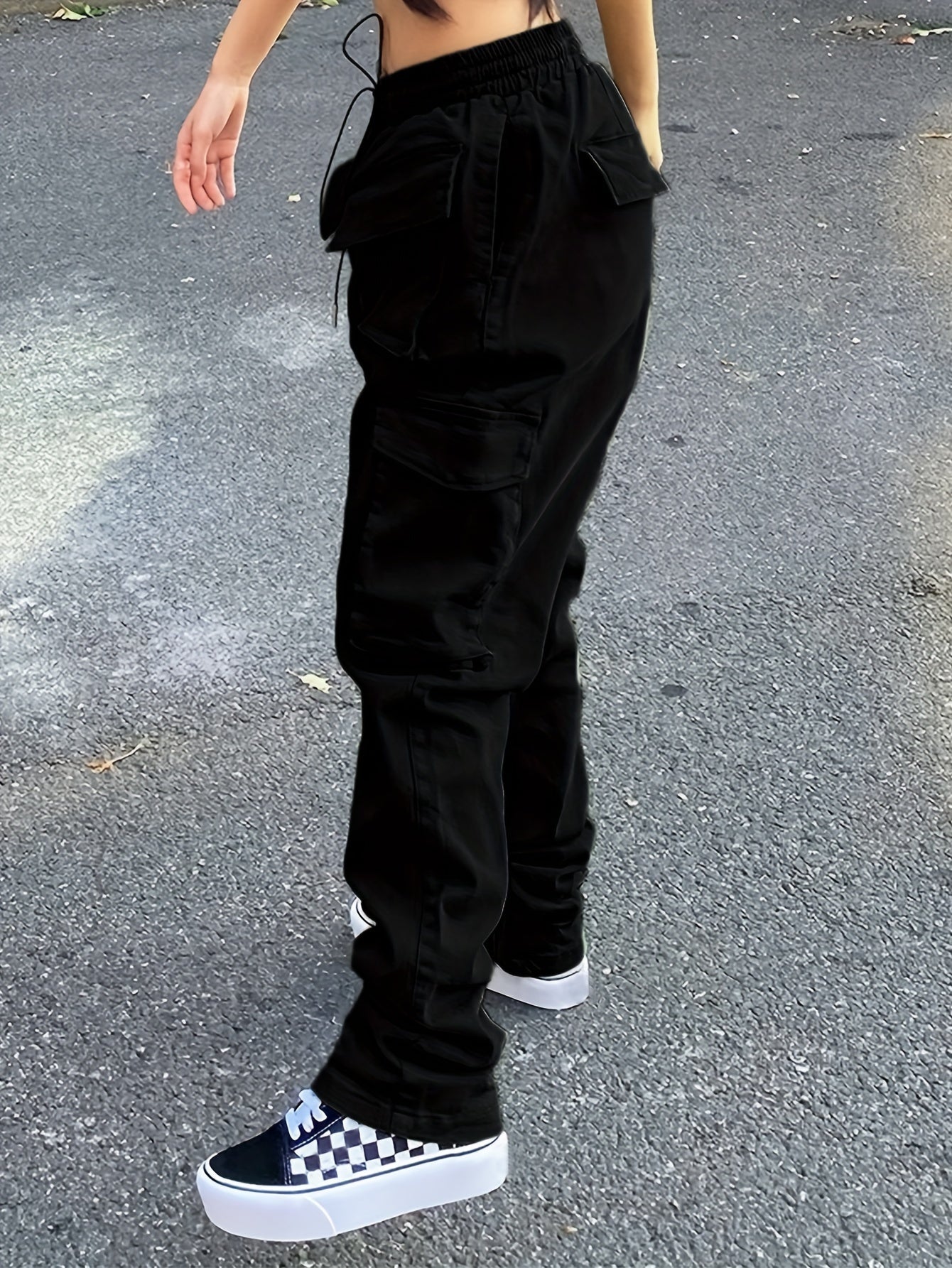 Cargo Pants Loose Fit Drawstring Elastic Waist Casual Sports Trousers
