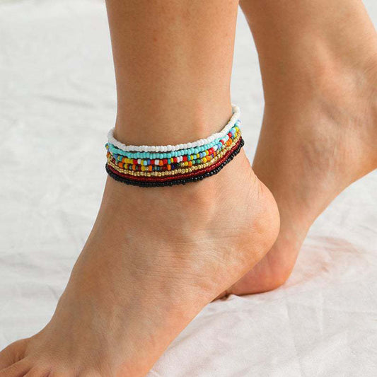 Boho Beaded African Anklets Multicolor Stretch Seed Beads 