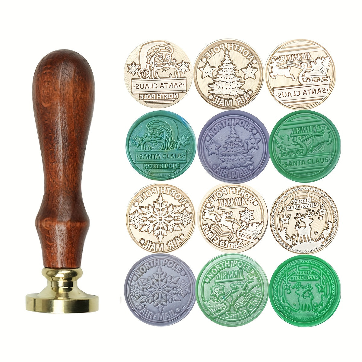 Christmas Brass Stamp Set with Handle Sealing Wax Stamp Head Envelope Craft