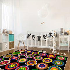 Colorful Circle Classroom Carpets - Abstract Children's Seating Rug