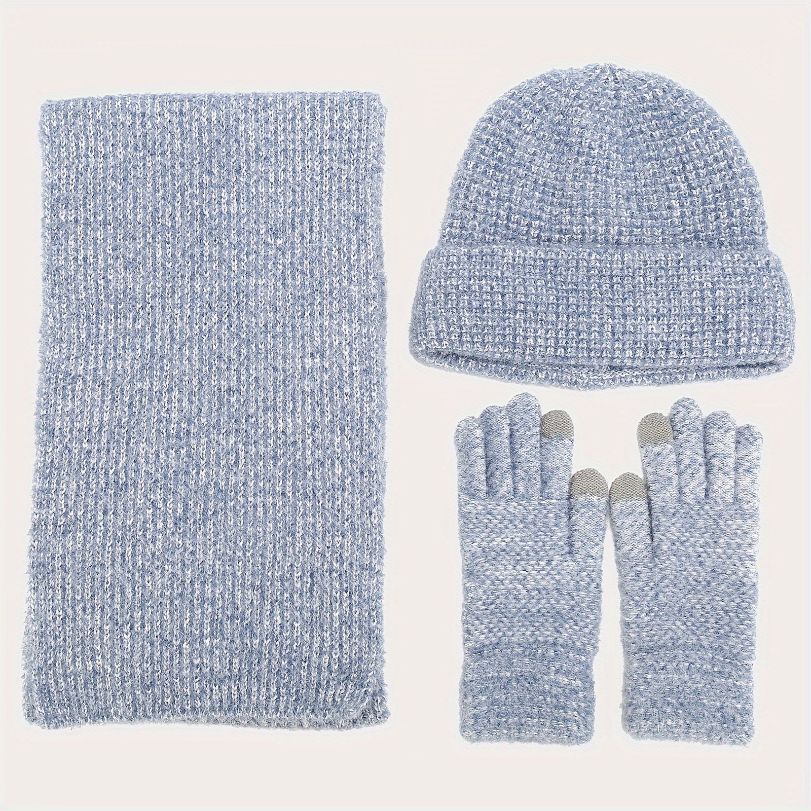 Autumn Winter Warm Set Fashionable Thickened Scarf Hat Gloves 3pc Set