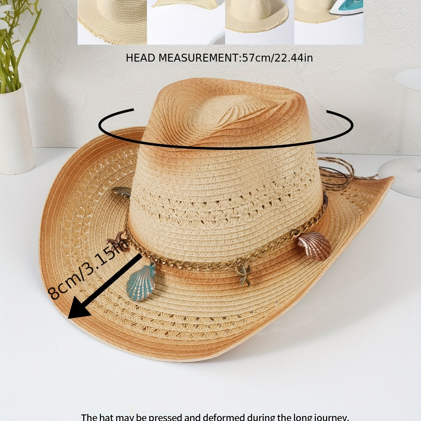 Western Cowboy Hat with Shell Flower Calf Head Chain Belt