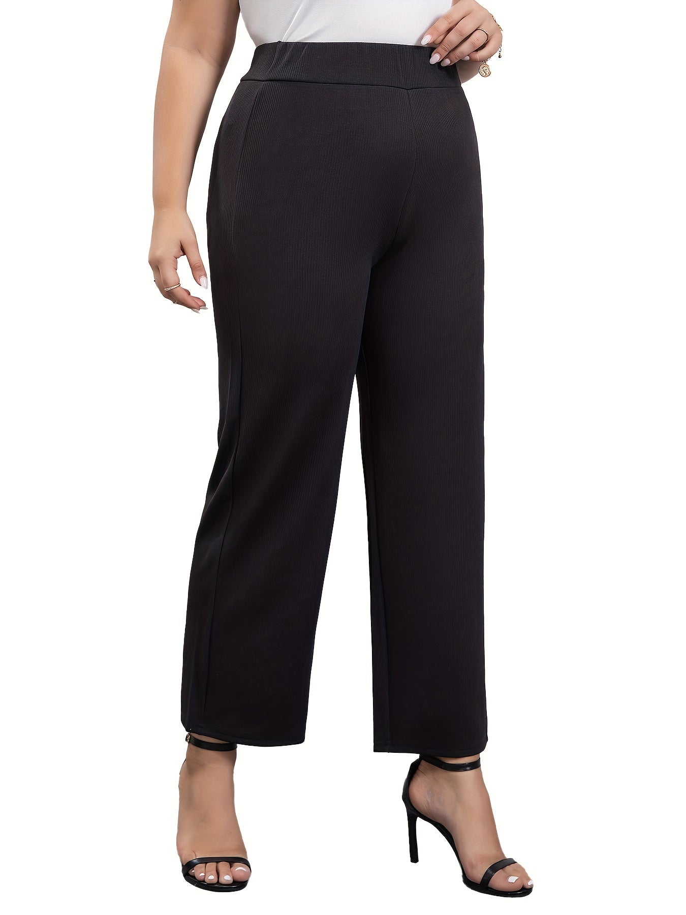  Solid Wide Leg Pants Women's Plus Wide Leg Pants
