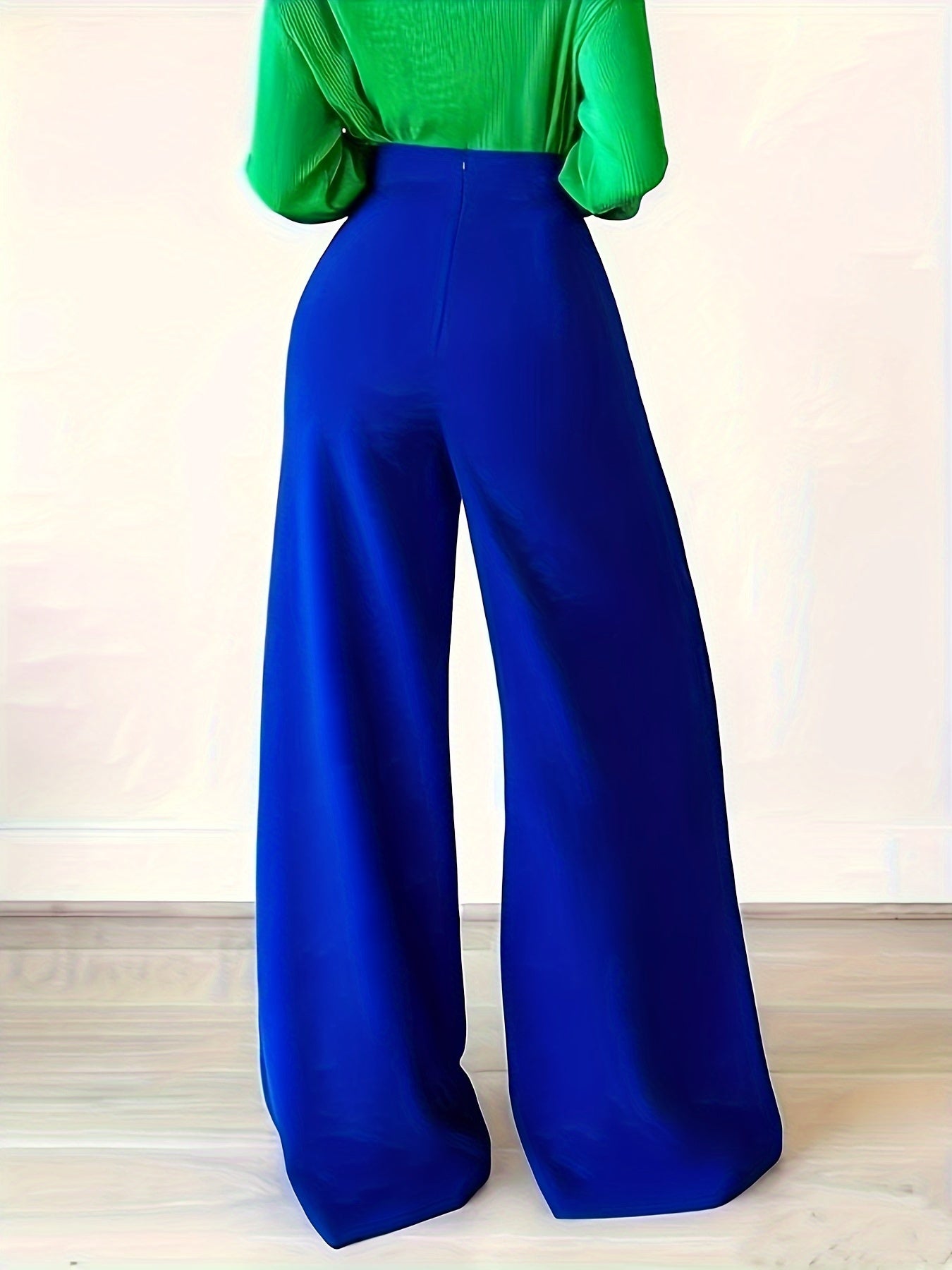  Solid High Rise Wide Leg Trousers