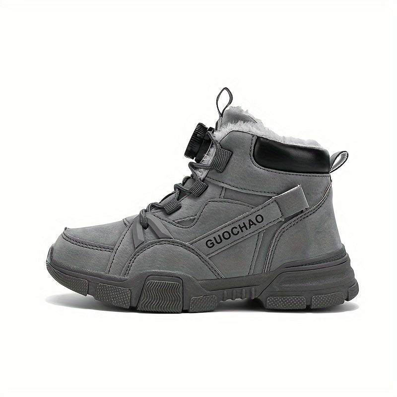 Boy's High Top Boots With Rotating Buckle Warm Plush Lining Winter