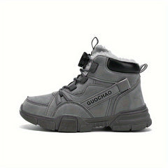 Boy's High Top Boots With Rotating Buckle Warm Plush Lining Winter