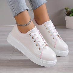 Women's Solid Kate Shoes Casual Round Toe Lace Up Low Top Sneakers