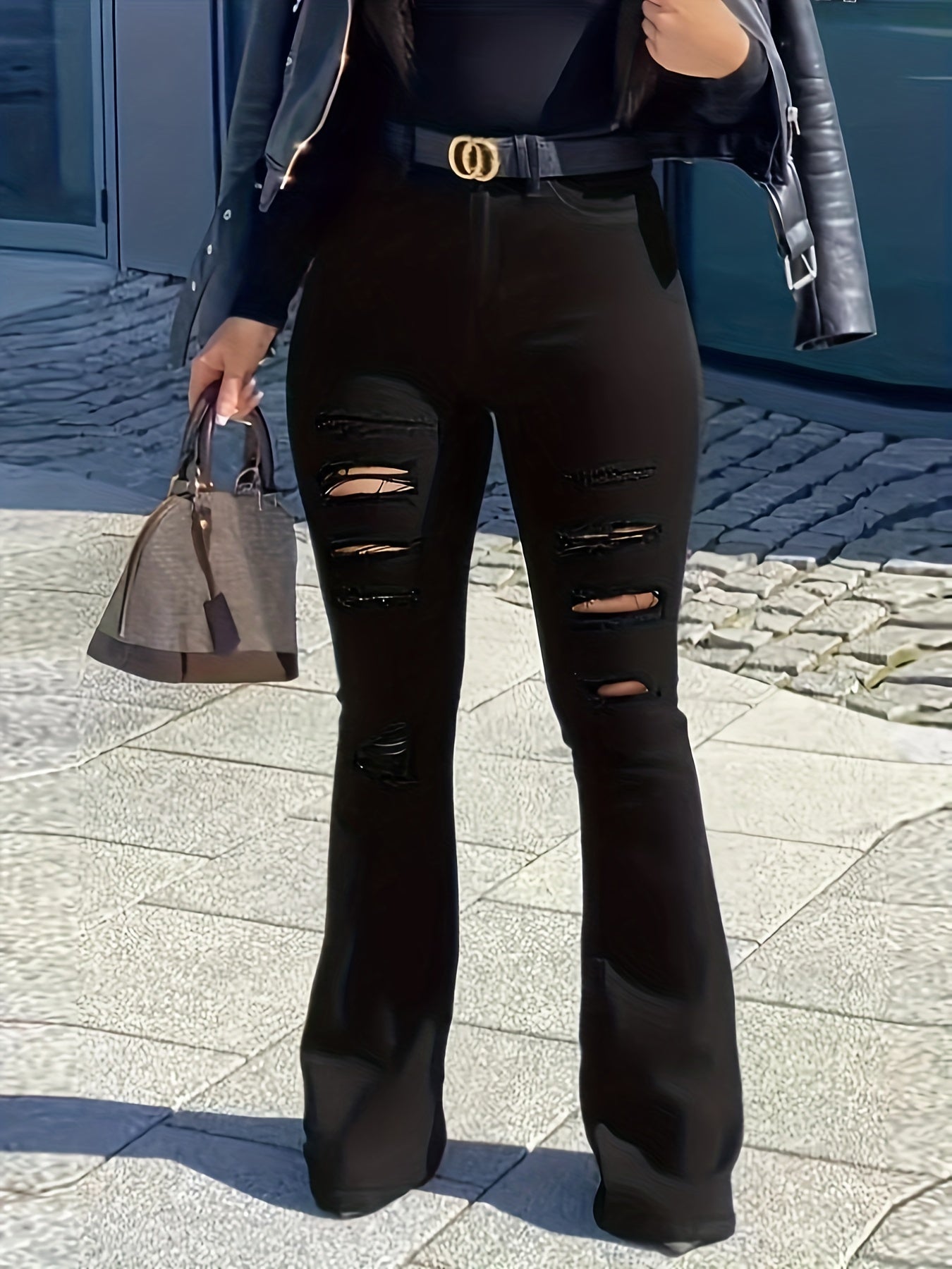  Casual Ripped Flared Leg Jeans