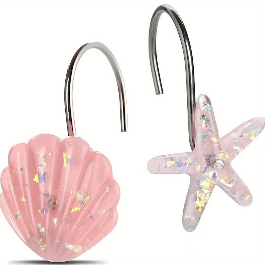12pcs Ocean Series Shower Curtain Hooks Shell Starfish Shape Rings Bathroom