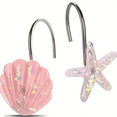 12pcs Ocean Series Shower Curtain Hooks Shell Starfish Shape Rings Bathroom