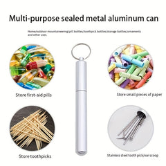 Pocket Toothpick Holder Metal Pill Box Key Ring Portable