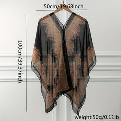 Paisley Print Gauze Shawl Sunproof Cover Up Loose Wrap Cardigan