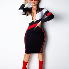  Colorblock Bodycon Dress High Stretch