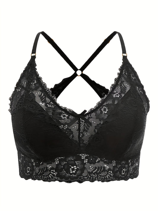 Solid Floral Jacquard Seamless Bra Plus Size Women's Top