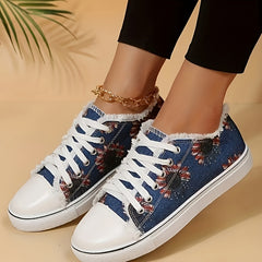 Floral Print Canvas Lace-Up Low Flat Casual Sporty Shoes