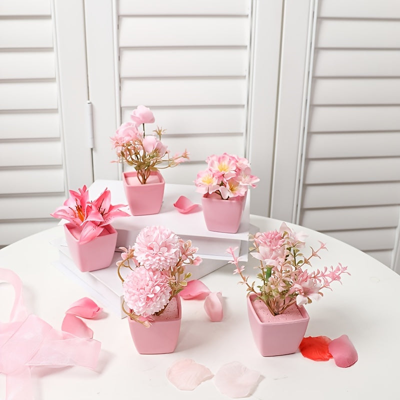 5pcs Mini Artificial Potted Flower Plant Plastic Desktop Window Decoration