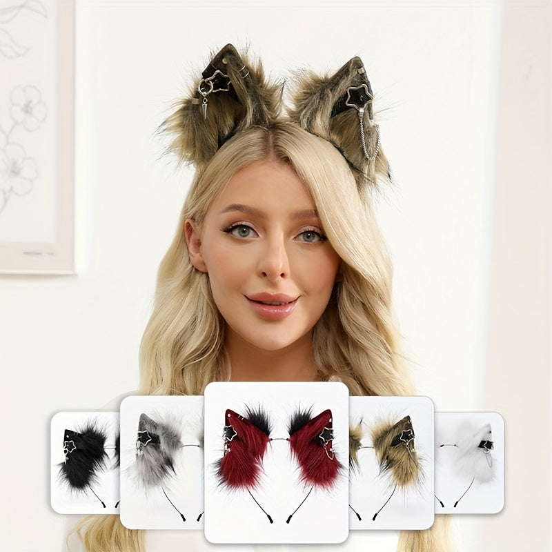 Plush Detachable Ears Headband Punk Style Cosplay Hair Accessories