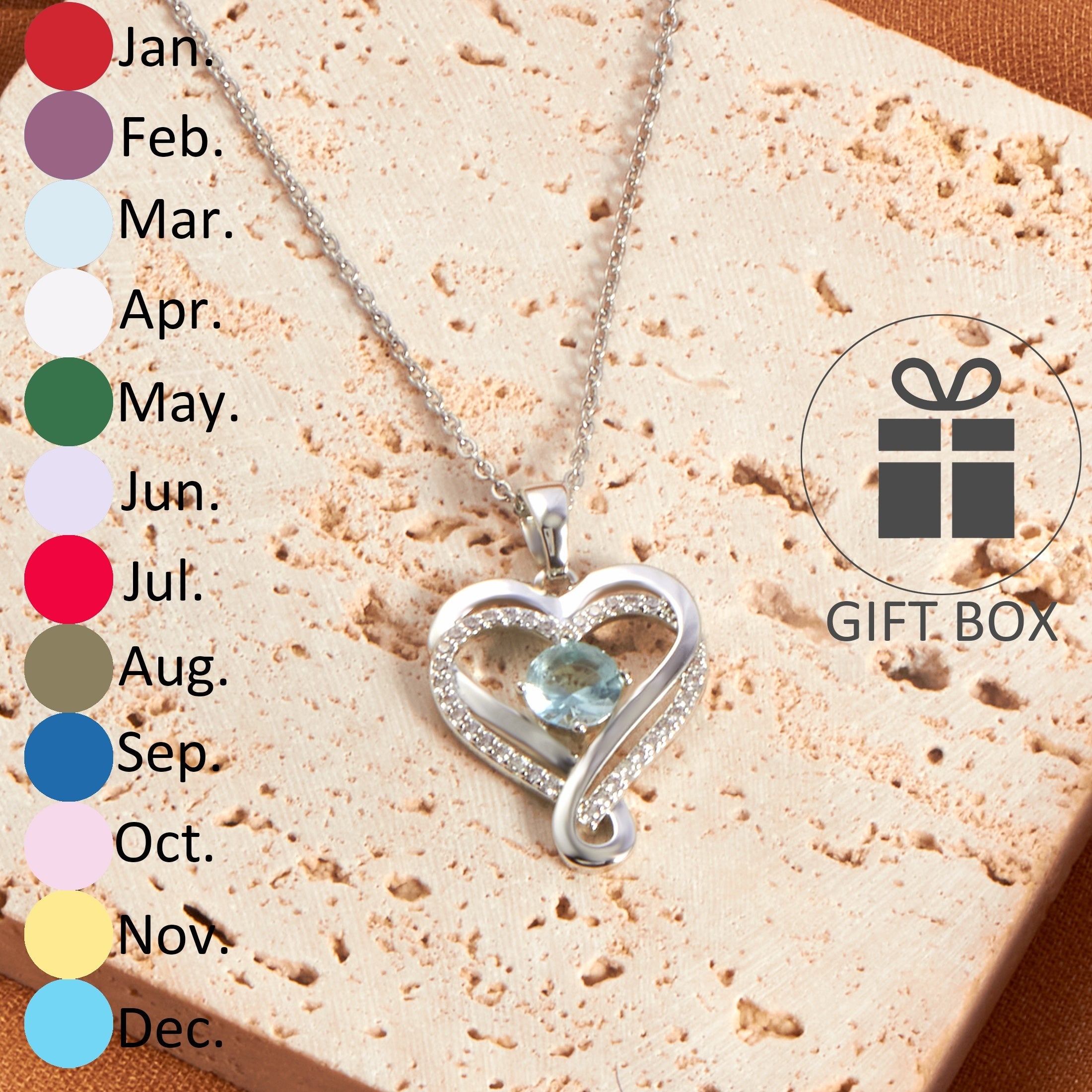 Zirconia Birthstone Love Pendant Stainless Steel Necklace For Women