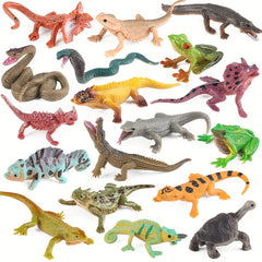 18pcs Colorful Reptile Action Figures - Chameleon, Frog, Lizard, Snake Models