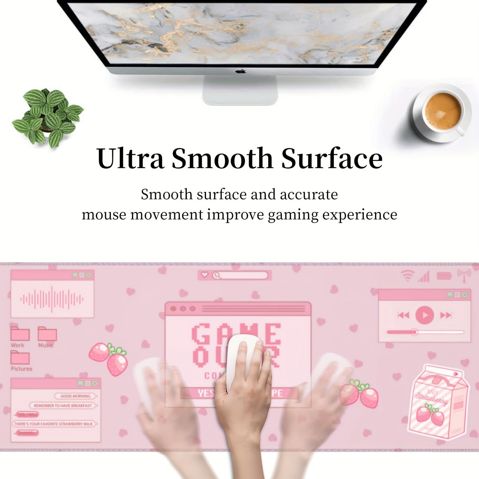 Pink Strawberry Milk Gaming Mouse Pad XL Large Extended Mousepad